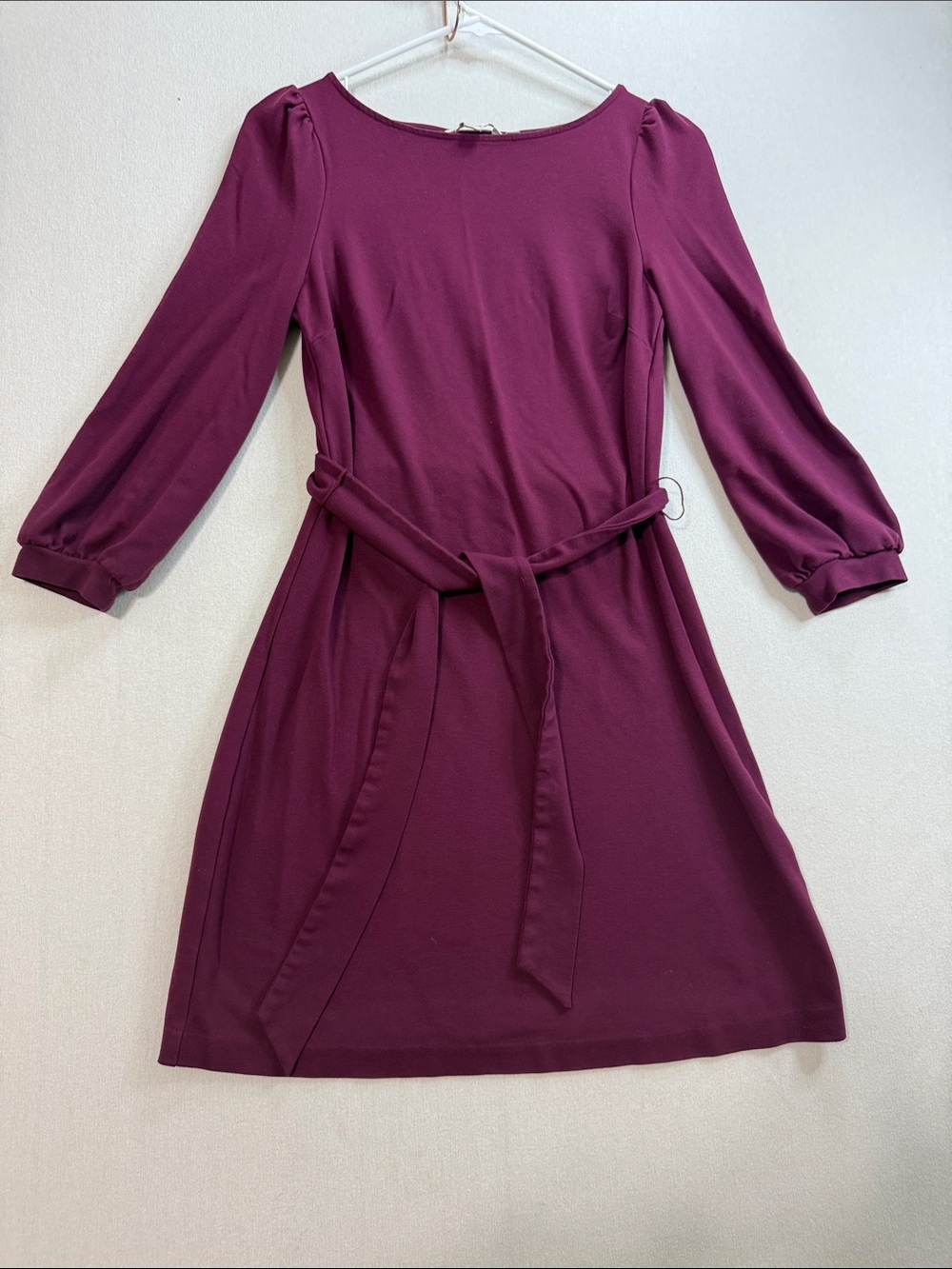 Boden Long-Sleeve Belted Dress in Berry Plum